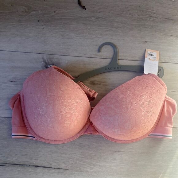 CACIQUE Cotton Boost Plunge Bra With Lace Parisian Pink Bra 44DD NWT‎ - Picture 5 of 8